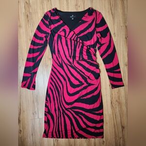 Ronni Nicole Red & Black Zebra Print Ruched Sheath Dress – Size 6